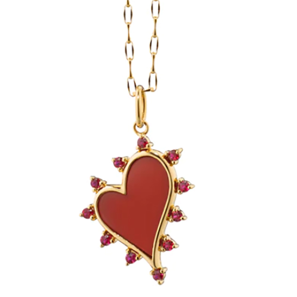 18K Carnelian & Ruby Heart Charm Pendant